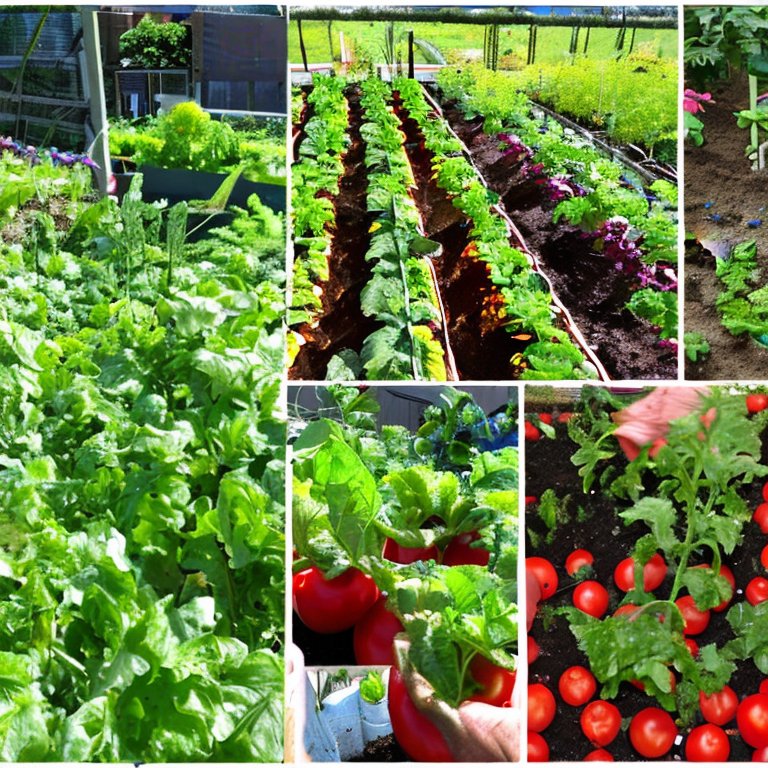 Lyckad tomatodling och rader med grönsaker